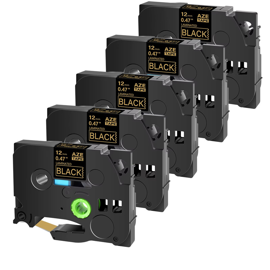 5er Pack Etikettenband laminiert kompatibel mit Brother TZe-334, Gold auf Schwarz, für P-touch PT-1000 PT-H101C, Breiten: 9 mm, 12 mm, 18 mm, 24 mm - Bild 6