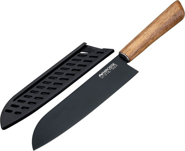 Nirosta Santokumesser Flow mit Edelstahl-Klinge und Schutzhülle, Holzgriff in Schwarz-Braun - Bild 1