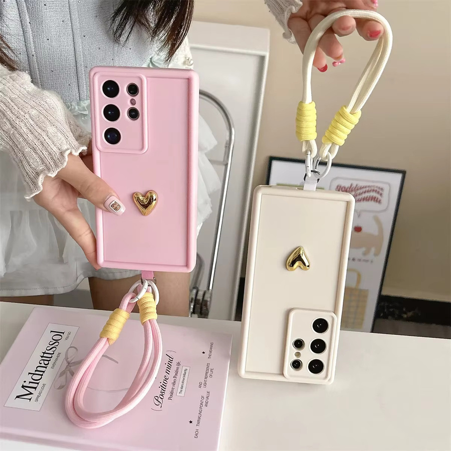 Weiche Silikon Handyhülle mit Handgelenkband für Samsung Galaxy S26 S25 S24 S23 S22 Ultra Plus FE A56 A55 A36 A35 A26 A16 A15 5G in Weiß oder Pink - Bild 1