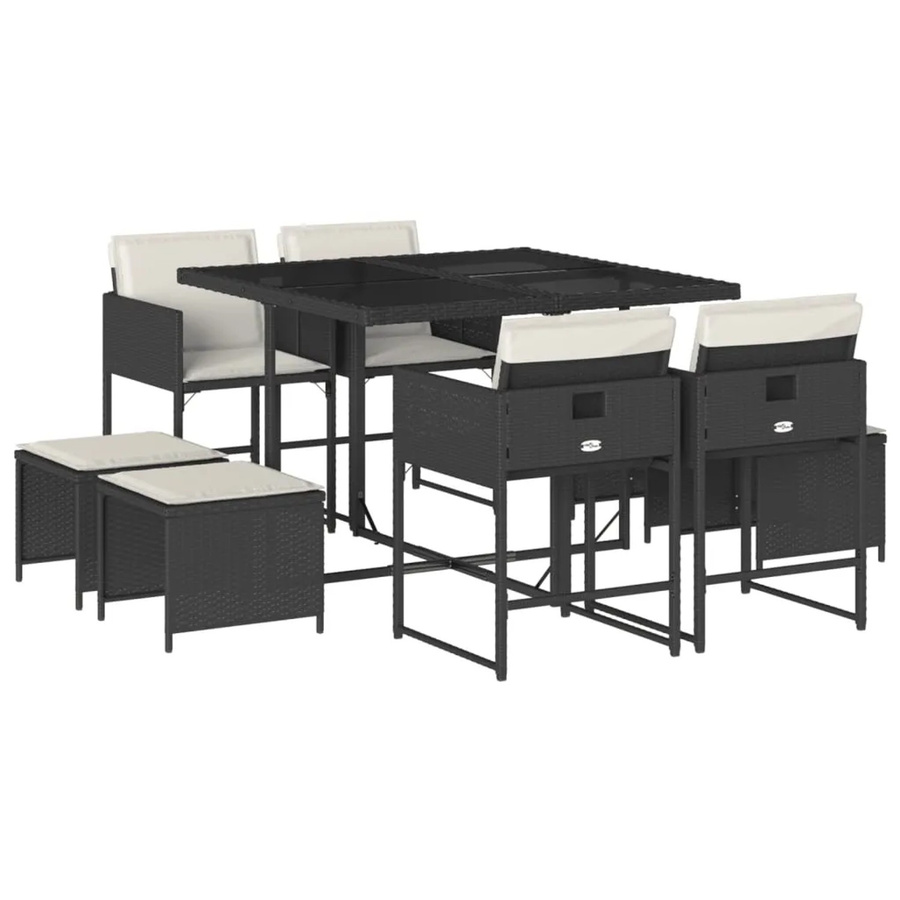 vidaXL 9-tlg Garten-Essgruppe aus Poly-Rattan mit Kissen und Hartglas in Schwarz Modell 73 - Bild 2