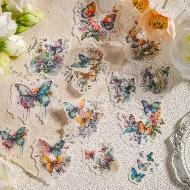 20 Stück Leaffei Scrapbook Aufkleber mit Schmetterlings- und Blumenmotiven in Lila und Multicolour, Größe: 13,2 x 7,5 cm - Bild 1