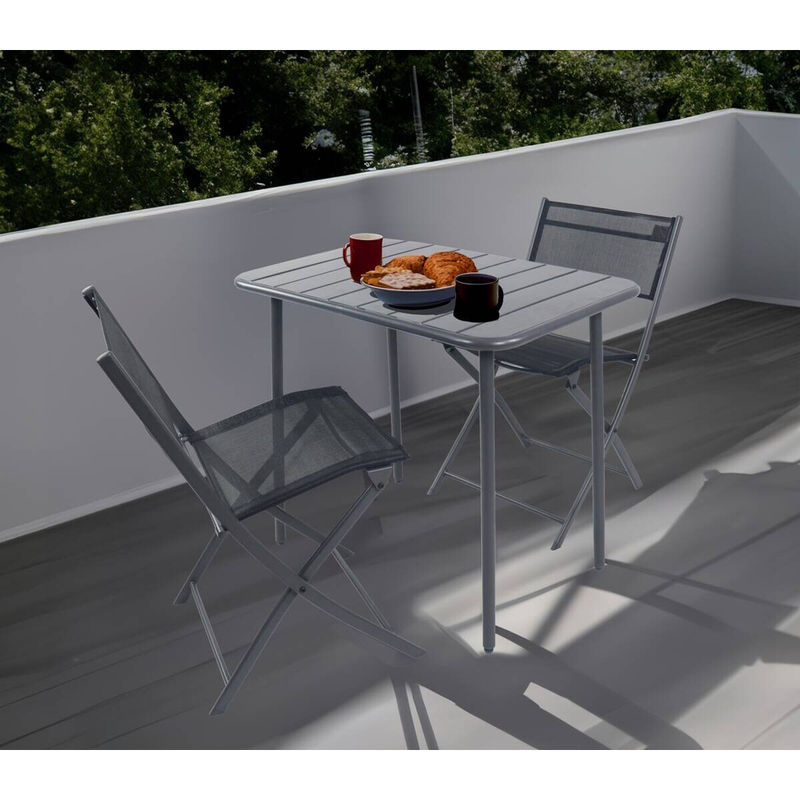 VCM 3-teiliges Balkonmöbel Set Sumila in Schwarz aus Metall und Textilene mit Tisch und 2 Klappstühlen, B/H/T: 80 x 72 x 55 cm - Bild 4