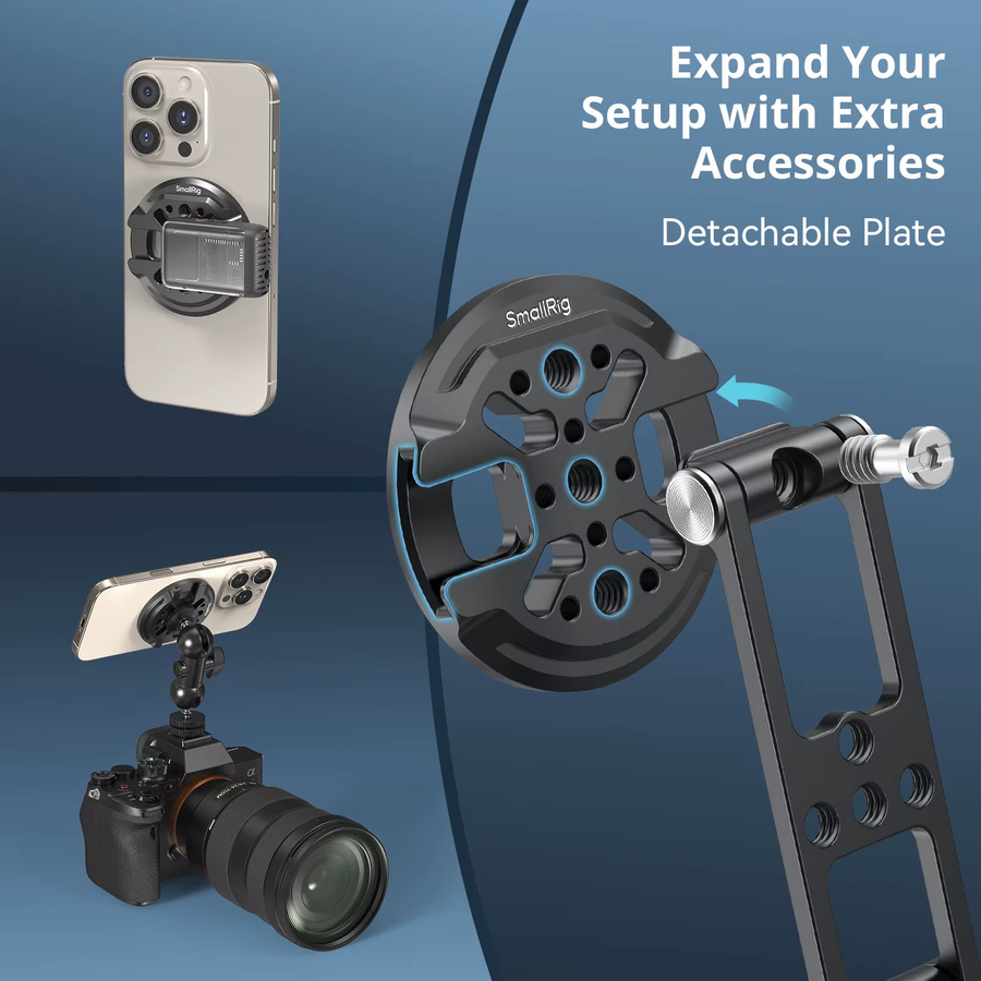 SmallRig Magnetische Metall-Telefonhalterung mit Kaltschuhhalterung und verstellbarem drehbarem Adapter für iPhone, Schwarz, 5156 - Bild 2