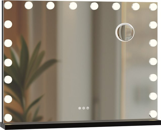 CLP Schminkspiegel Norlina mit LED-Beleuchtung, Bluetooth-Lautsprecher und USB, Hollywoodspiegel für Wandmontage oder freistehende Nutzung, Weiß, B: 80 cm, H: 60 cm - Bild 1