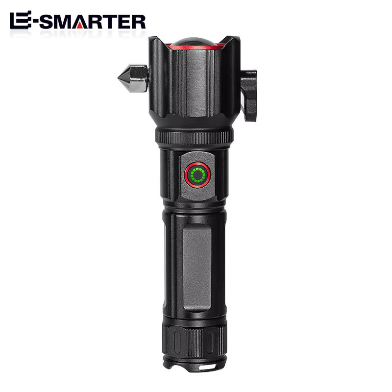 ESMARTER Laser-Taschenlampe in Schwarz mit Zoomfunktion, Fensterhammer und 5 Beleuchtungsmodi, wasserdicht und wiederaufladbar - Bild 2