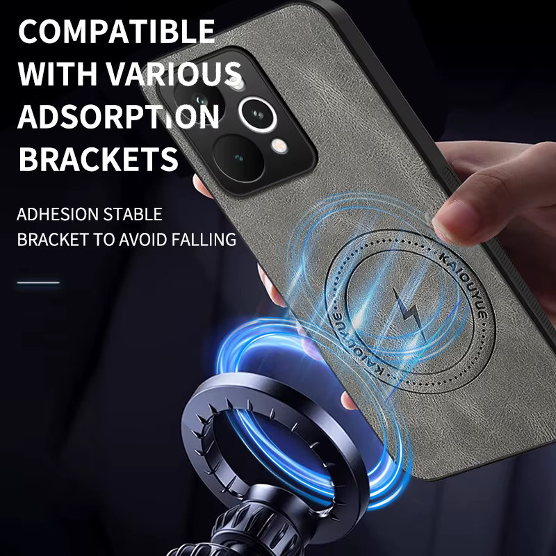Magnetische Lederhülle für Realme C71 C85 15T 15 16 Pro Plus, stoßfeste MagSafe kompatible Schutzhülle in Blau und Grau - Bild 3