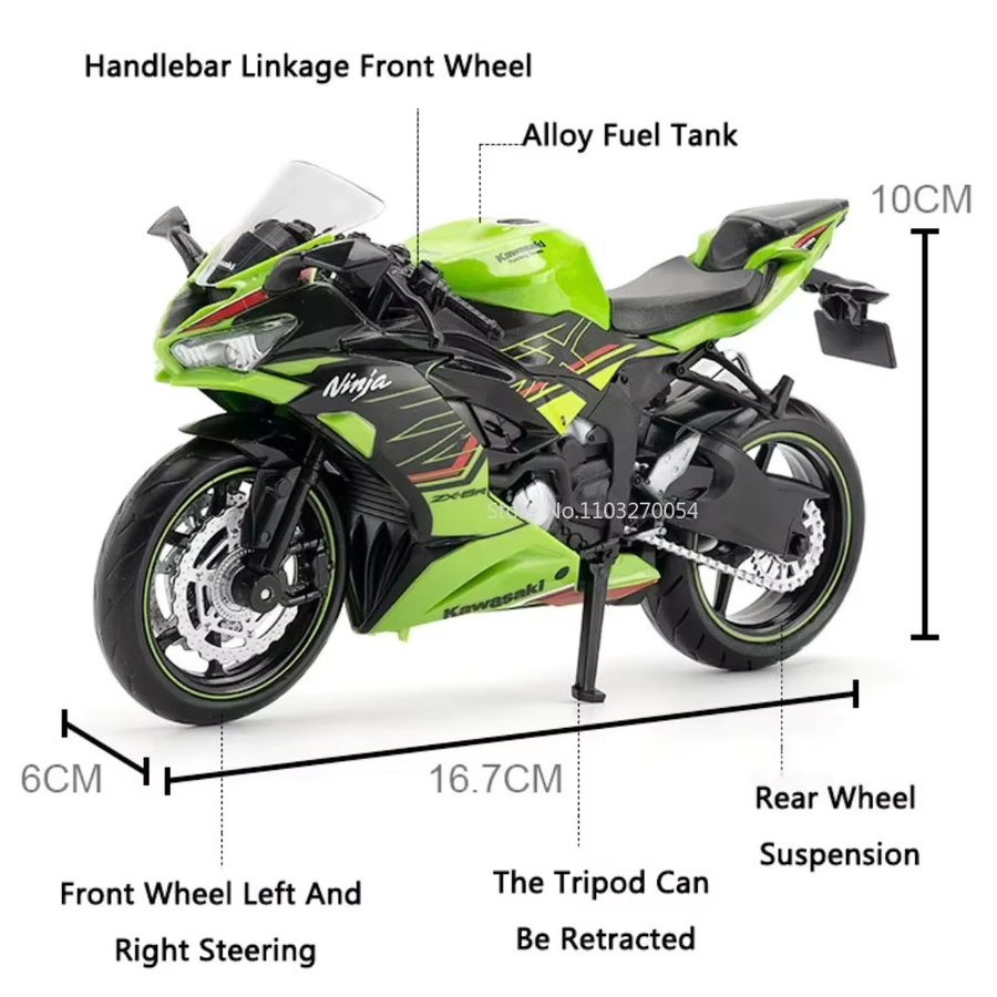 MAKEDA Kawasaki ZX-6R Motorrad Modell, 1:12, Metall, mit Licht und Sound - Bild 1