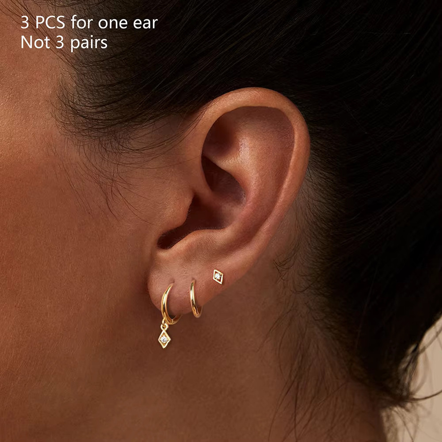 Yuedane Creolen Set, Gold, Zirkonia, Damen - Bild 2