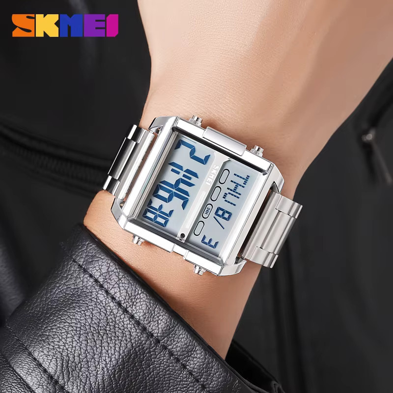 SKMEI Digitaluhr, Edelstahl, Eckig, Silber, Herren - Bild 2
