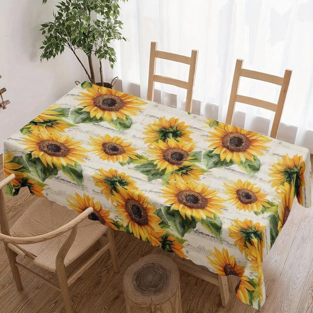 Wasserdichte und waschbare rechteckige Tischdecke von JINGYUE Pet mit Sonnenblumenmuster in Gelb, B/L: 100 x 160 cm - Bild 1