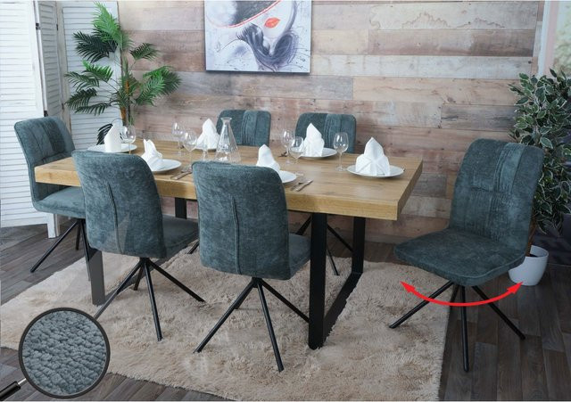 6er-Set MCW Esszimmerstühle N99 mit Auto-Return Funktion in Blau-Grün aus Chenille Stoff mit Öko-Tex Zertifizierung - Bild 1