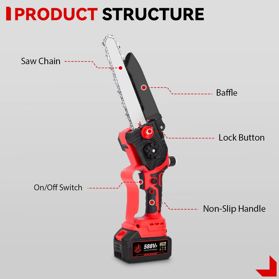 ONEVAN 2in1 Teleskop-Stabsäge und Gartenschere mit bürstenlosem Motor für Makita 18V LXT Akkus in Blau und Rot - Bild 6
