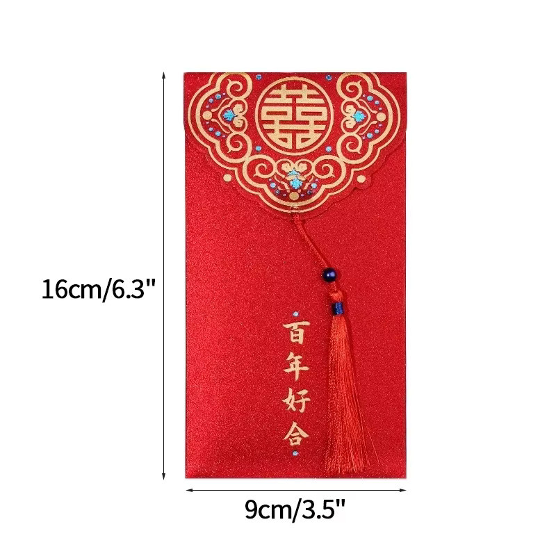 3er-Set Traditionelle Chinesische Rote Umschläge mit Quaste für Hochzeiten und Glücksbringer in Rot - Bild 2