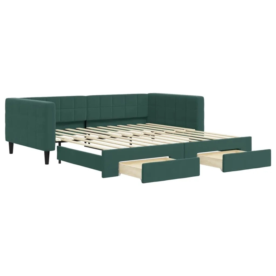vidaXL Tagesbett ausziehbar mit Schubladen in Dunkelgrün aus Samt, B/T: 100 x 200 cm - Bild 2