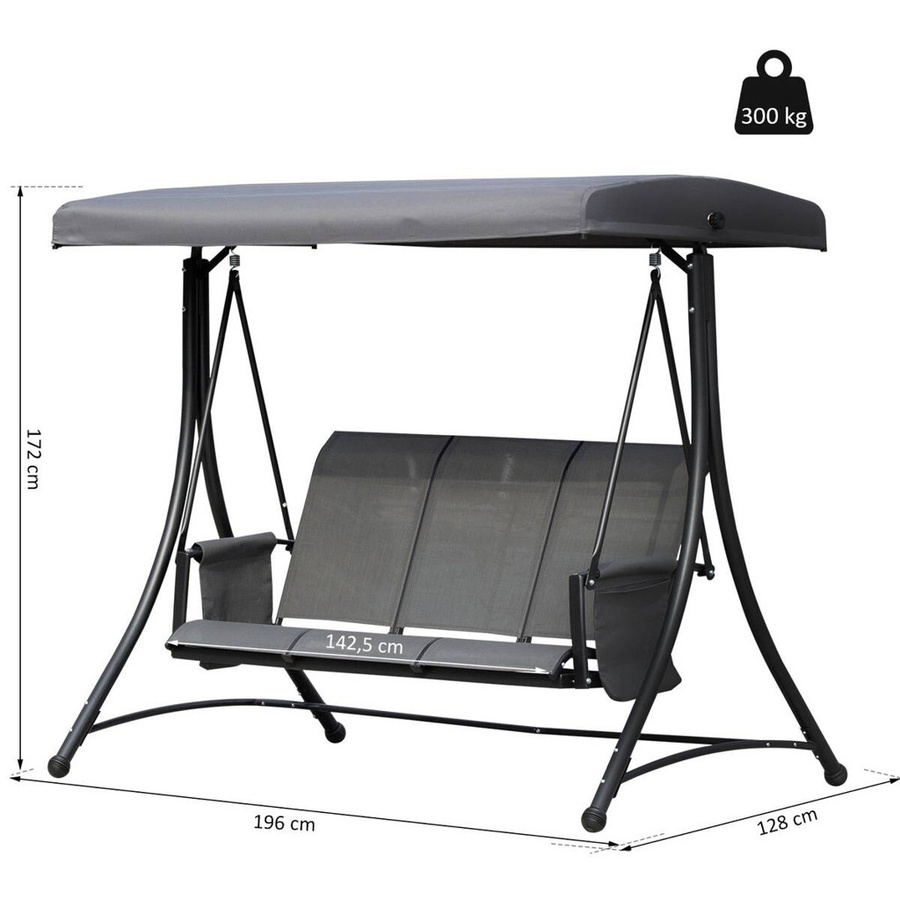 Outsunny 3-Sitzer Hollywoodschaukel mit Sonnendach und Auflagen in Grau, B/H/T: 196 x 172 x 128 cm - Bild 2
