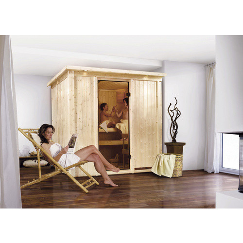Karibu Sauna Olai für 3 Personen aus Fichte in Beige, B/T/H: 210 x 184 x 202 cm - Bild 3