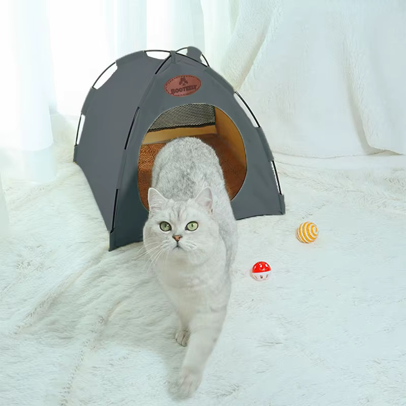 Booteely Katzennest-Zelt für Camping und Outdoor, zusammenklappbar und atmungsaktiv, in Braun und Grau - Bild 1