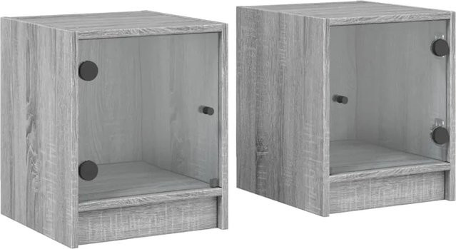 vidaXL Nachttische mit Glastüren im 2er-Set, Grau, B/T/H: 35 x 37 x 42 cm - Bild 1
