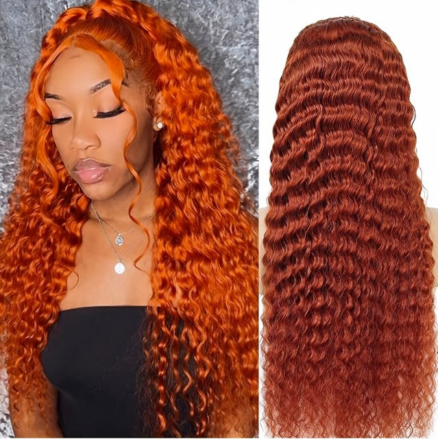 CNBEAU Echthaar Perücke, Deep Wave Lace Front, Orange, 30 Zoll - Bild 1