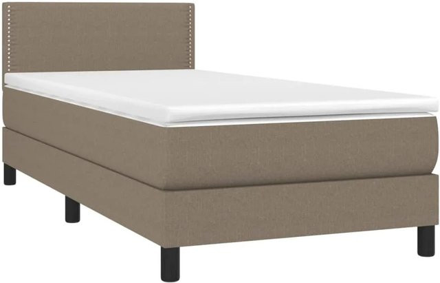 vidaXL Boxspringbett mit Matratze und LED-Unterbettbeleuchtung in Taupe, Hybrid-Bett mit USB-Ladeanschluss und Taschenfederkern, B/T/H: 90 x 200 x 88 cm - Bild 1