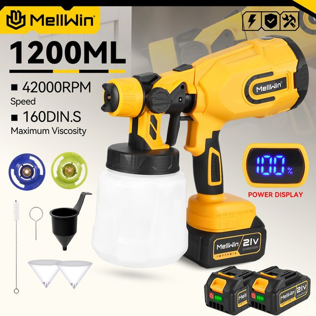 MELLWIN Akku Farbspritzpistole Cordless Farbspritzgerät für Makita 18V Batterie, 1200ml - Bild 1