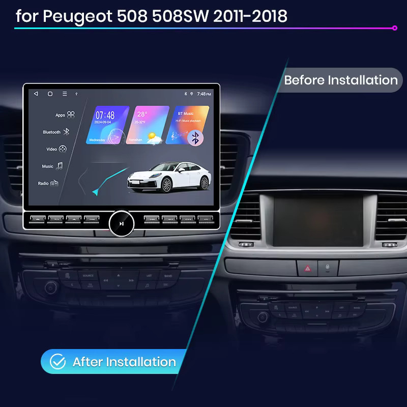 Junsun QLED Wireless CarPlay Android Auto Autoradio für Peugeot 508 SW 2011-2014 in Schwarz mit 13,1 Zoll Display, GPS, Bluetooth und DSP - Bild 2