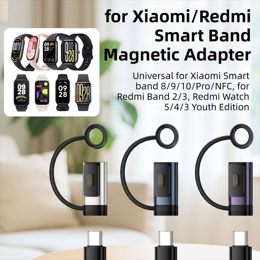 Magnetischer USB-C Ladegerät-Konverter mit LED-Anzeige für Xiaomi Smart Band 8/9/10 Pro und Redmi Watch 5/4/3 in Silber - Bild 2