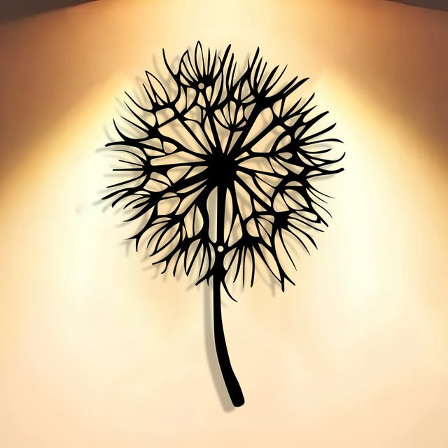 DDPNKL Moderne Löwenzahn Wandkunst aus Metall in Schwarz mit floralem Design - Bild 1