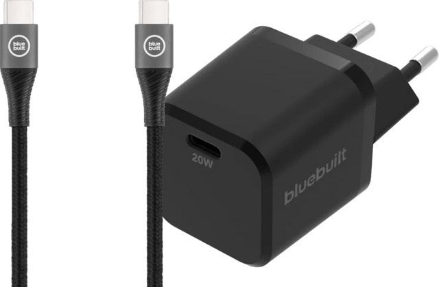 BlueBuilt Ladegerät mit 20 W Power-Delivery und Quick-Charge sowie USB-C-Kabel aus Nylon in Schwarz, Kabellänge: 1,5 m - Bild 1