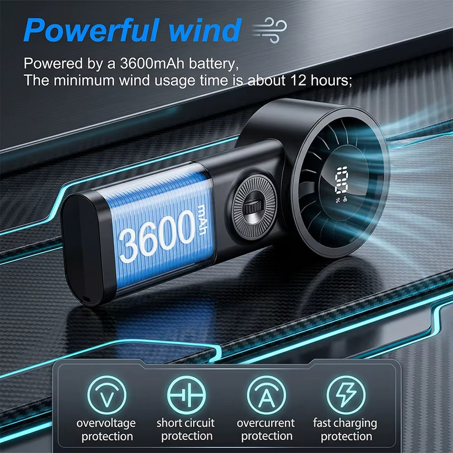 LIPETY Handgehaltener Turbo-Ventilator in Schwarz mit 100 Geschwindigkeitsstufen und Digitalanzeige, tragbarer Mini-Lüfter mit Akku für Reisen und Outdoor - Bild 3