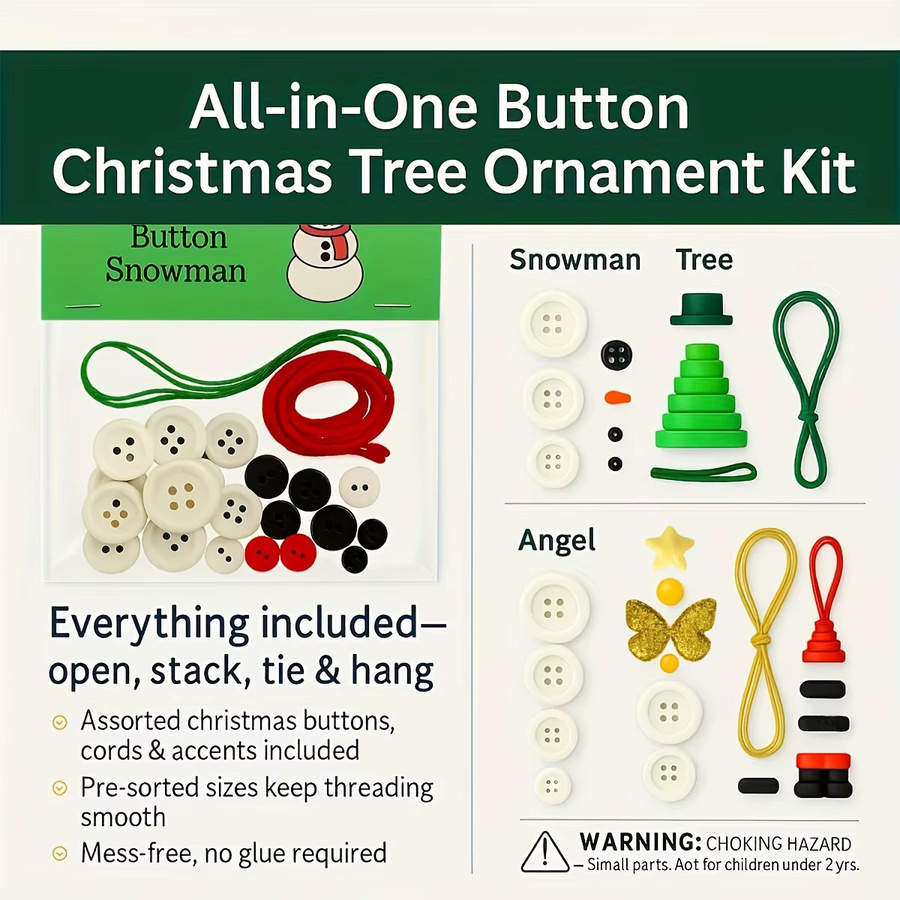 DUTRIEUX DIY-Weihnachtsknopf-Ornament-Set mit Schneemann und Weihnachtsmann, buntes Bastelset aus Kunststoff für Kinder ab 2 Jahren - Bild 4