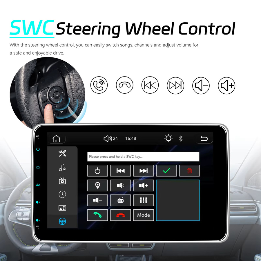 Podofo 10,1 Zoll Auto-Smart-Screen Multimedia-Video-Autoplayer mit drahtlosem CarPlay und Android Auto, WIFI, Bluetooth, FM RDS Stereo und Mirror Link in Schwarz - Bild 6