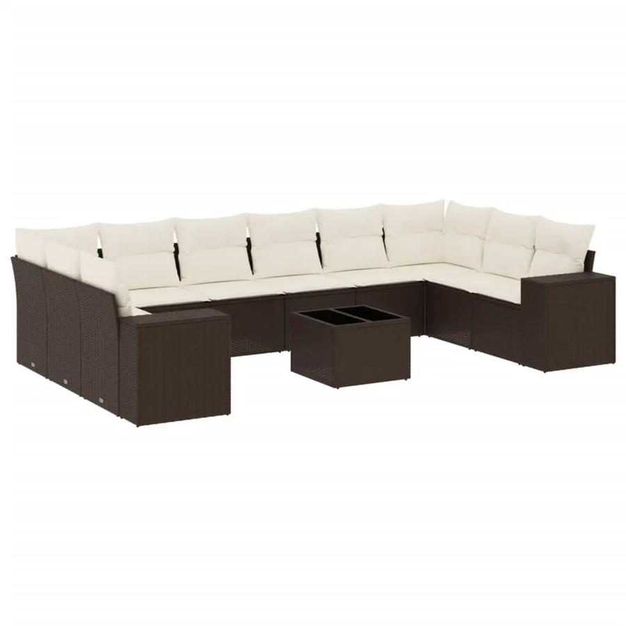 vidaXL 11-tlg. Garten-Sofagarnitur in L-Form aus Polyrattan mit Kissen, Braun - Bild 2