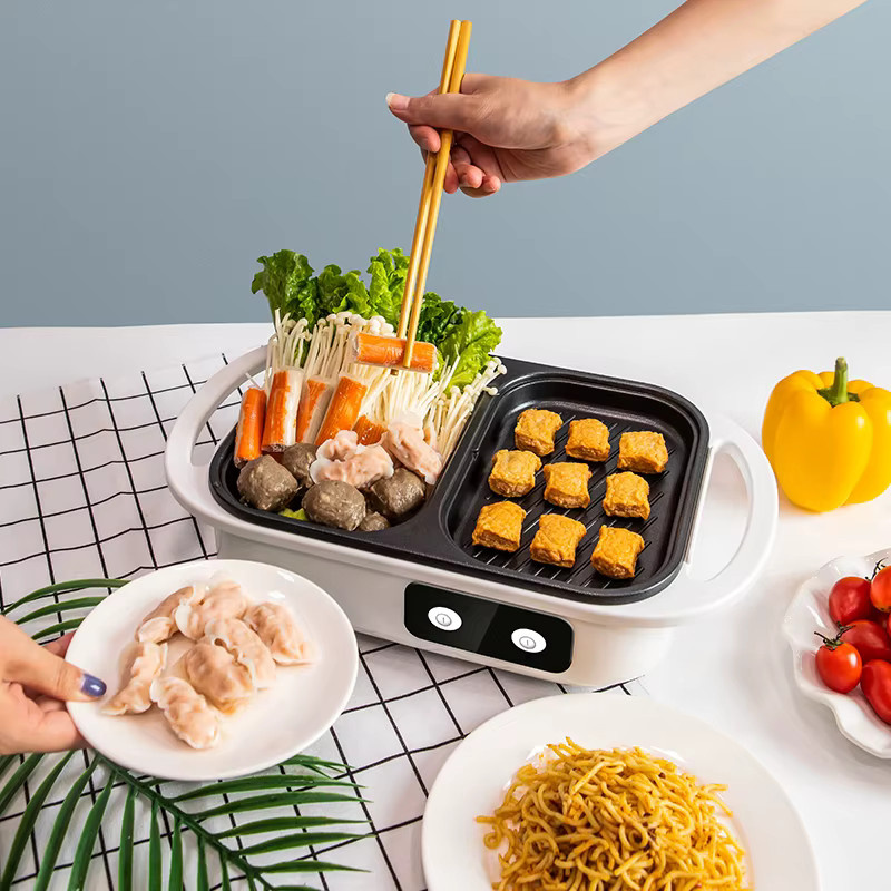 BALASHOV 2-in-1 Multikocher mit BBQ-Grillplatte und Hot Pot in Grün und Weiß - Bild 2
