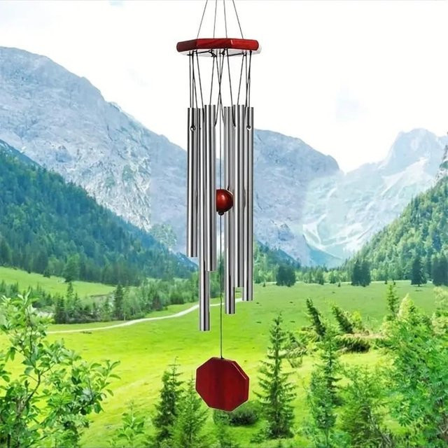 Retro-Windspiel von Sweetyhome aus Holz und Metall mit 6 Rohren in Rot - Bild 1