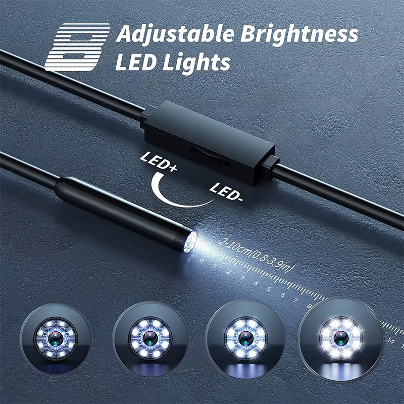 GUANMOU Endoskopkamera mit 8 mm Durchmesser und LED-Licht, IP67 wasserdicht, USB-C Anschluss für Android und iOS, Schwarz - Bild 2