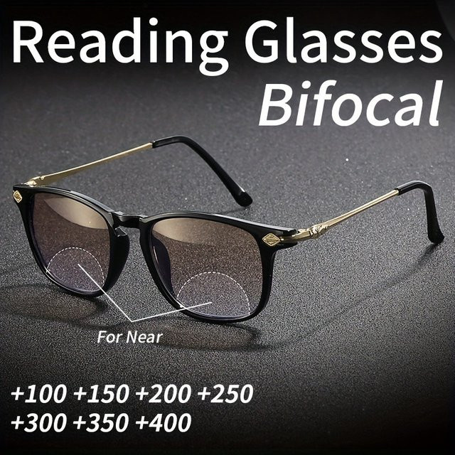 Retro bifokale Lesebrille, Unisex, Vollrand, quadratisch, schwarz - Bild 1