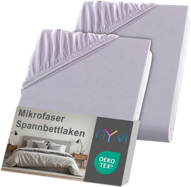 NYVI DreamScience Spannbettlaken aus Mikrofaser im 2er Pack, Farbe: Silber, B/T: 180 x 200 cm, Höhe: 40 cm, bügelfrei und anschmiegsam für Boxspringbetten - Bild 1
