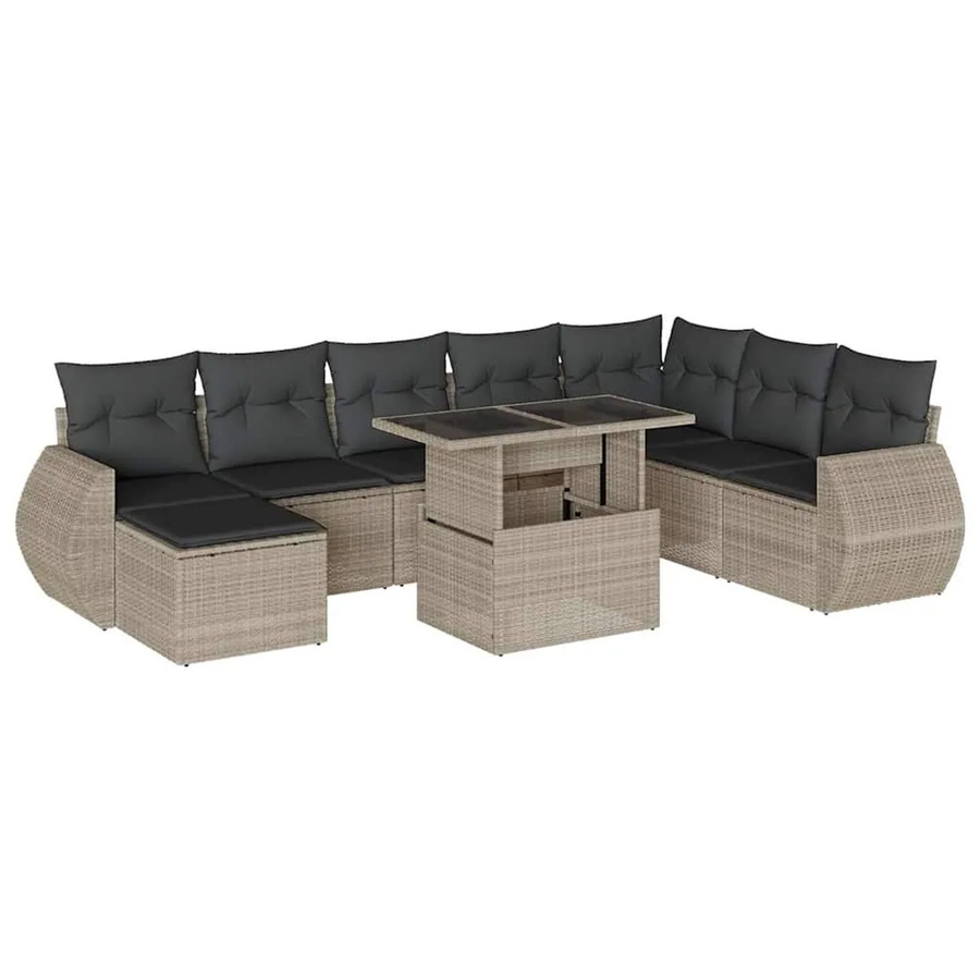 vidaXL 9-tlg Garten-Sofagarnitur in L-Form aus Polyrattan mit Kissen in Hellgrau - Bild 2
