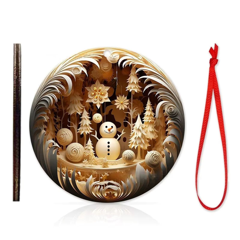Rustikales Schneemann Holzornament in Beige als hängende Weihnachtsfigur für deinen Baum und die Dekoration - Bild 7