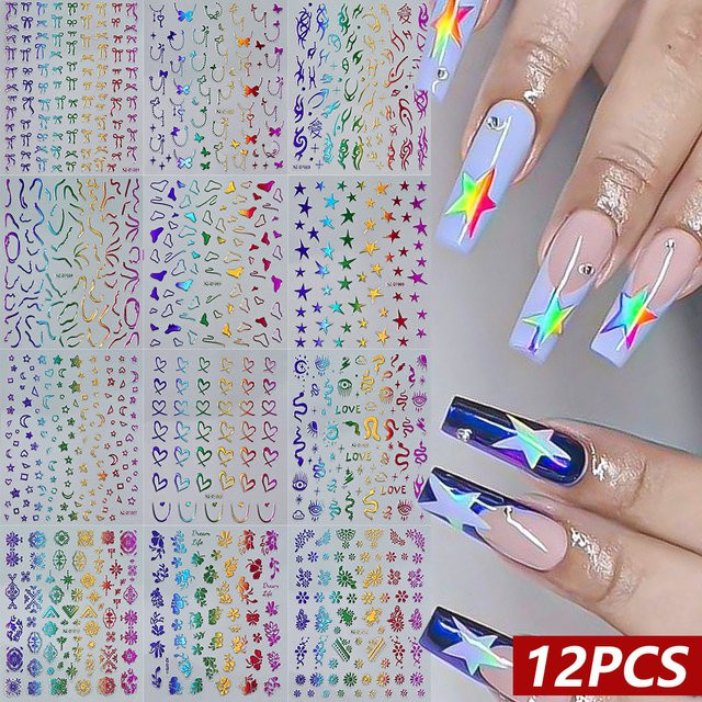 MAFANAILS Nagelaufkleber, 3D-Regenbogen-Bowknot-Stern, 12 Stück, Unisex - Bild 1