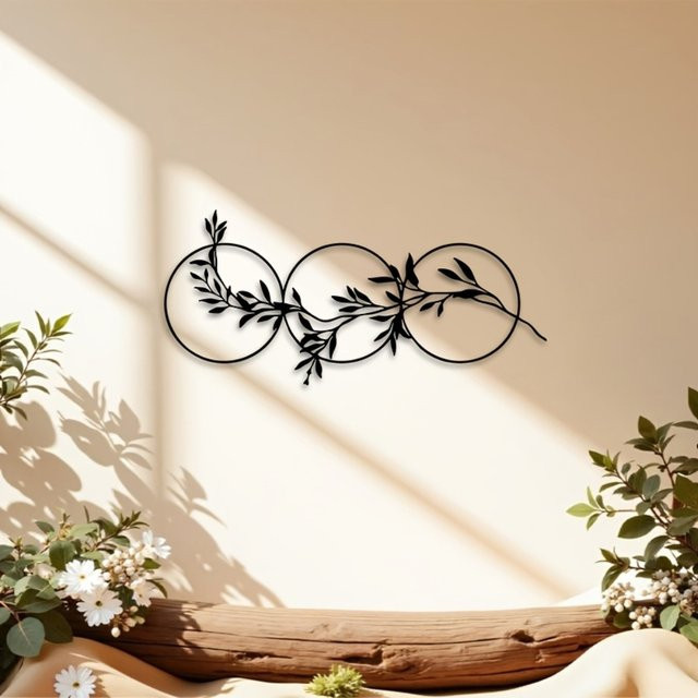 CIFBUY Vintage Wandskulptur aus Metall in Schwarz mit floralem Blätter-Design, runde botanische Metallkunst für dein Wohnzimmer, Durchmesser: 25,4 cm - Bild 1