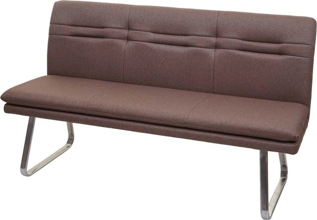 BERLINLODGE Sitzbank Modern in Braun mit Rückenlehne aus Stoff und Edelstahl gebürstet, B/T/H: 160 x 90 x 59 cm, Sitzhöhe: 49 cm - Bild 1