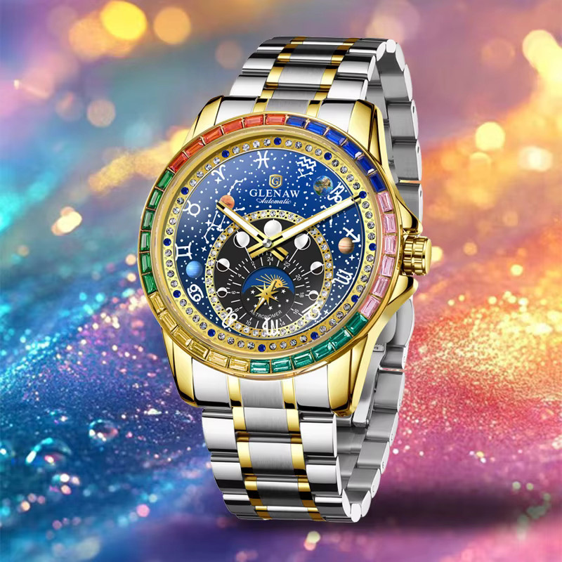 GLENAW Mechanische Uhr, Automatik, Edelstahl, Gold, Blau, Herren - Bild 5