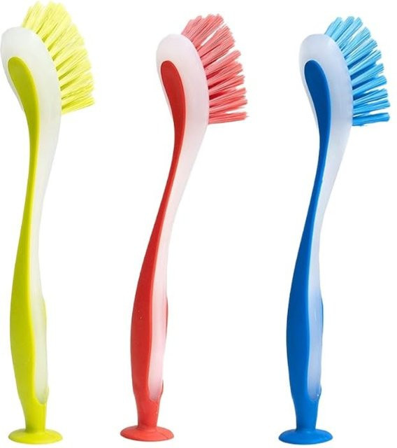 Itisyou Küchen Spülbürsten Set mit Griff und Saugnapf, 3-teiliges Mehrzweckbürsten-Set in Pink, Blau, Grün und Multicolour - Bild 1