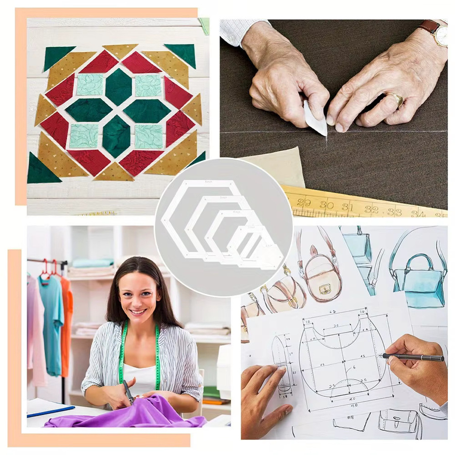 5-teiliges Sechseck-Quilt-Schablonen-Set aus transparentem Acryl für Handquilten und Stickerei, Größen: 2, 3, 4, 5 und 6 Zoll - Bild 3