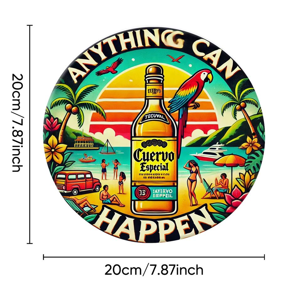 Cuervo Especial Tequila Rundes Aluminium-Metallschild mit tropischem Strand Motiv in Multicolor, Durchmesser: 20,32 cm - Bild 2