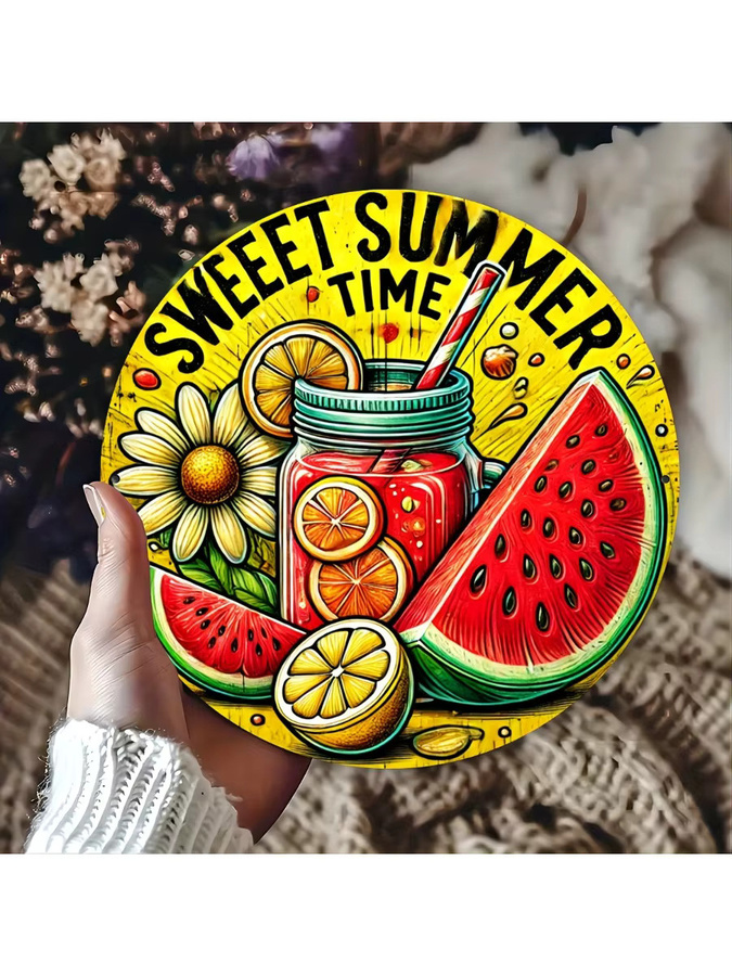 Rundes Eisenschild Potdemiel Sweet Summer Time in Multicolour mit Obst und Blumen im Retro-Design, Durchmesser: 20,3 cm - Bild 6