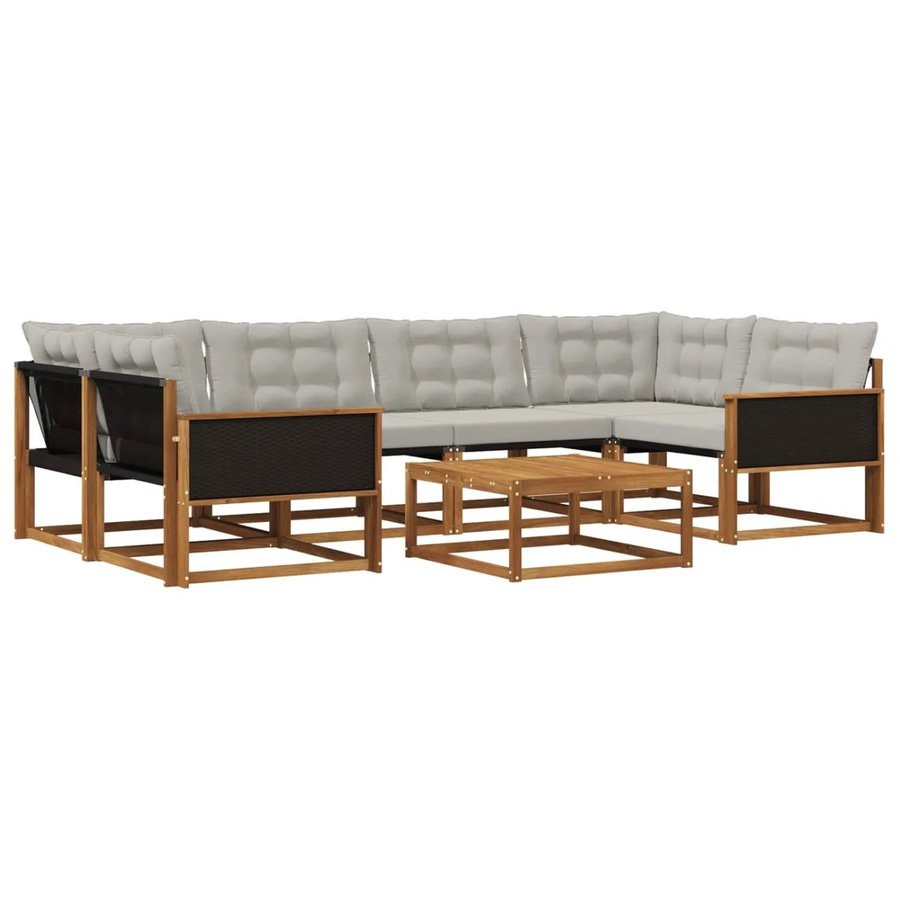 vidaXL Outdoor-Sofagarnitur L-Form aus massivem Akazienholz mit 7 Textilene-Kissen in Natur und Grau - Bild 2