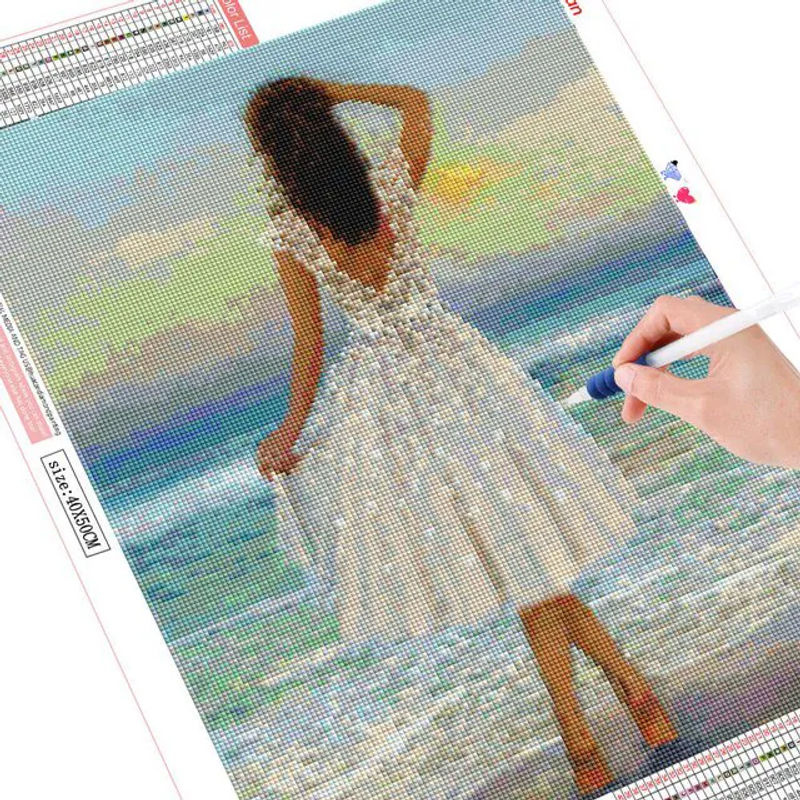 FIYO 5D Diamantmalerei Set Meer und Mädchen mit Herzen, Mehrfarbig, B/H: 20 x 30 cm - Bild 4